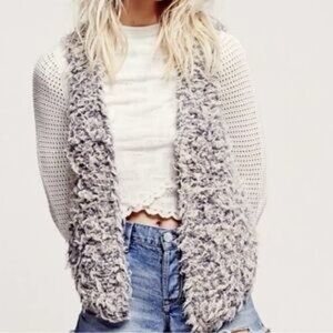 Free People Faux Fur Shag Vest Gray wool blend boho textured Vest L